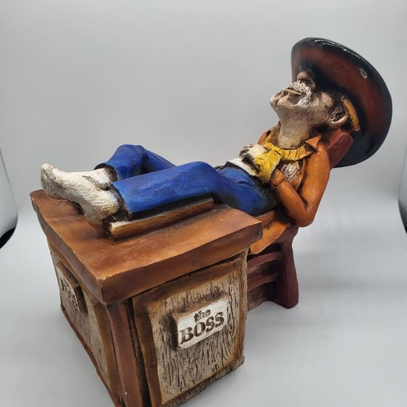 Vintage 1988 THE BOSS Sleeping Cowboy Resin Desk Figurine - Picture 1 of 6